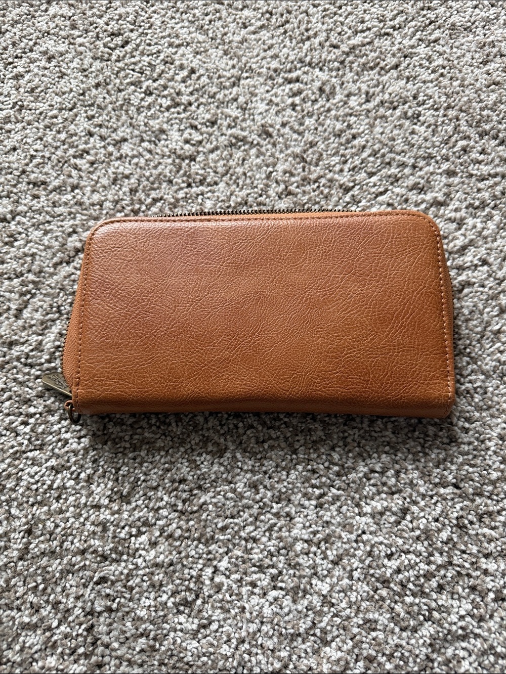 Cognac Zip-Around Leather Wallet